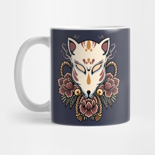 Vintage Kitsune Fox Mask with Roses Mug